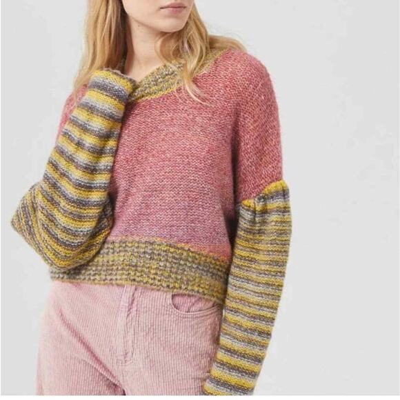Urban Outfitters Lennon Crop‎ Sweater Womens Size SMALL Puff Sleeves Boho - Picture 1 of 9